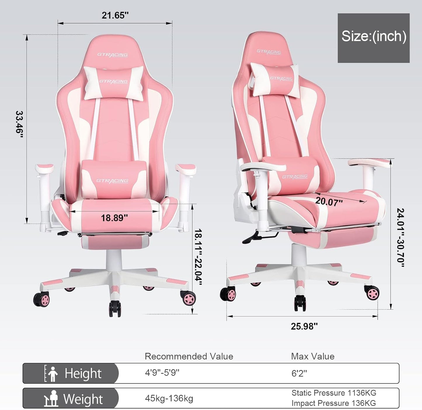 Gaming Chair with Footrest Speakers Video Game Chair Bluetooth Music