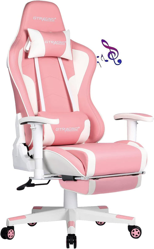 Gaming Chair with Footrest Speakers Video Game Chair Bluetooth Music