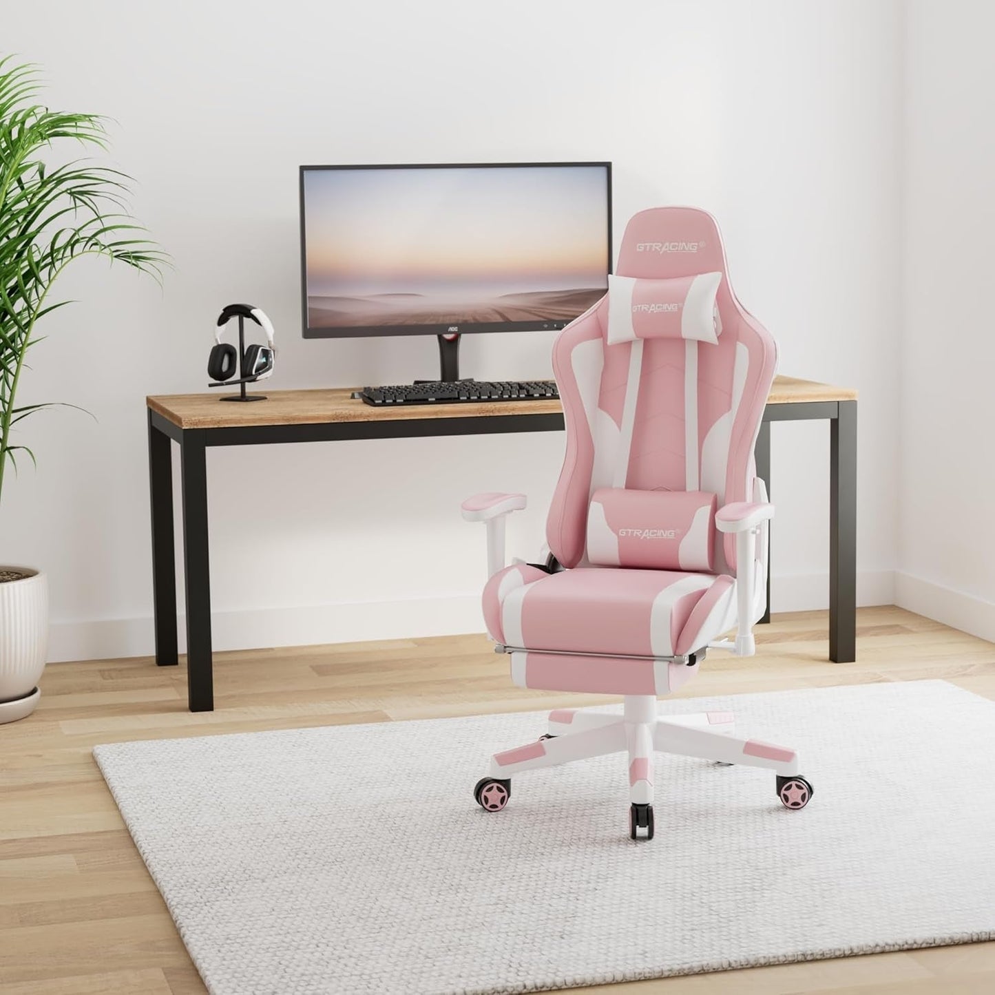 Gaming Chair with Footrest Speakers Video Game Chair Bluetooth Music